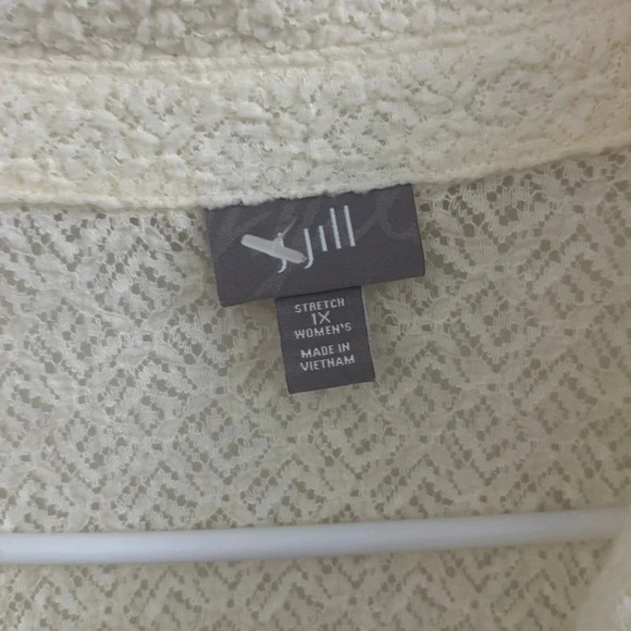 J. Jill stretch women’s 1X ivory crochet lace button down long sleeve blouse - Picture 4 of 5